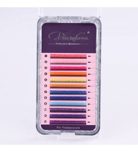 Regenbogen farbige Wimpern D Curl, 0.07 mm