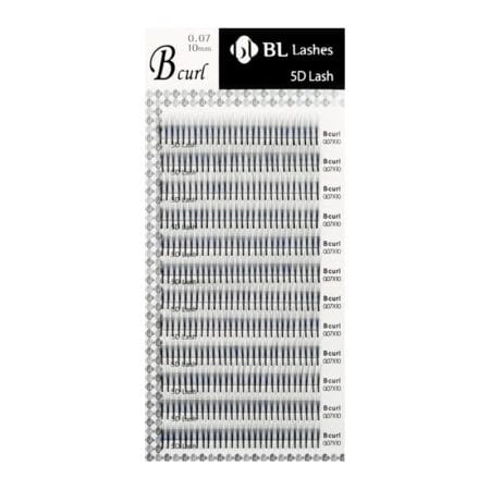 5D LASH BL Lashes 5D Lash eyelash extensions in B Curl, 0.07 mm thickness and 10 mm length, arranged in a professional lash tray.