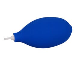 Blue rubber air blower with a white precision nozzle for professional eyelash extension treatments.