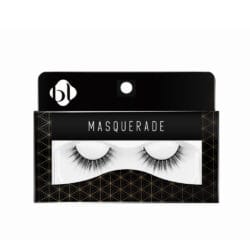 BL Lashes Masquerade 3D strip false eyelashes with a soft, wispy layered design, displayed in black and gold retail packaging.