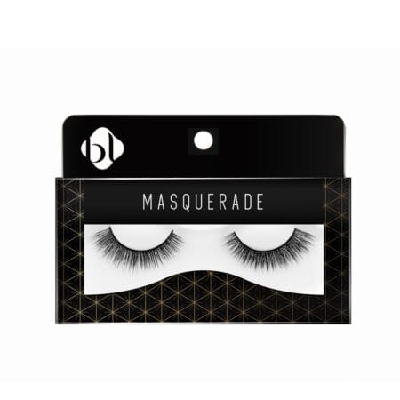 BL Lashes Masquerade strip false eyelashes with a full, layered design, displayed in black and gold retail packaging.