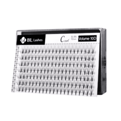 Transparent half-moon lash holder with a curved surface and protective cover, displaying a strip of eyelash extensions.