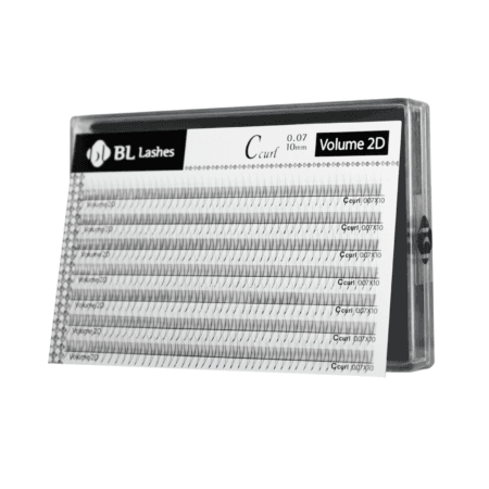 BL_Volume_2D_highres_ (1) BL Lashes Volume 2D eyelash extensions in C Curl, 0.07 mm thickness and 10 mm length, presented in a professional lash tray.