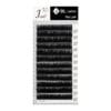 BL Lashes Flat Lash eyelash extensions in J curl, 0.15 mm thickness and 10 mm length, neatly arranged in multiple rows on a lash tray.