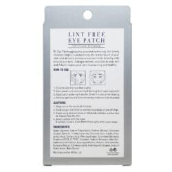 Back of BL Lint Free Eye Patch packaging with usage instructions, cautions and ingredients for hydrogel under-eye patches used during eyelash extension treatments.