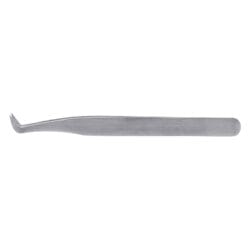 Stainless steel volume lash tweezer with a precision angled tip for creating and handling eyelash extension fans.