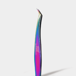 Rainbow Tweezers - L 1 VETUS rainbow iridescent L-shaped precision tweezers with fine angled tips for professional eyelash extension application.