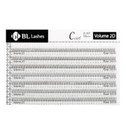 BL Lashes Volume 2D eyelash extensions in C Curl, 0.07 mm thickness and 10 mm length, arranged in professional lash strips.