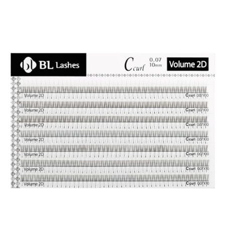 Volume 2D-Right(Case) BL Lashes Volume 2D eyelash extensions in C Curl, 0.07 mm thickness and 10 mm length, arranged in professional lash strips.