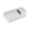 half-moon-2 Transparent half-moon lash holder with a curved surface and protective cover, displaying a strip of eyelash extensions.