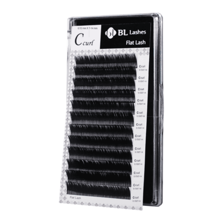 BL Lashes Flat Lash Glossy, C-Curl, 0.15 mm, Mix 7–14 mm – 12-reihiges Tray