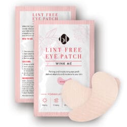 BL Lashes Wink Me lint-free hydrogel eye patches in pink packaging, shown with a pair of under-eye patches for professional eyelash extension treatments.